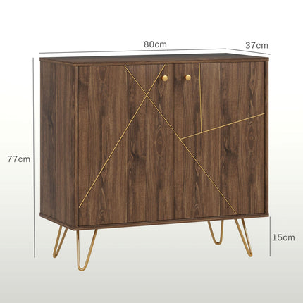 Modern Luxury Sideboard Storage Cabinet with Adjustable Shelf and Steel Harpin Legs - Brown