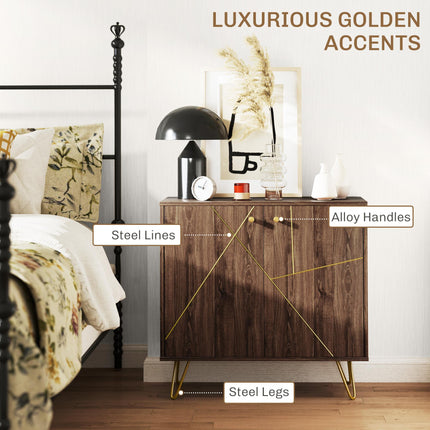 Modern Luxury Sideboard Storage Cabinet with Adjustable Shelf and Steel Harpin Legs - Brown