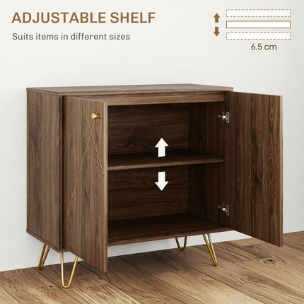 Modern Luxury Sideboard Storage Cabinet with Adjustable Shelf and Steel Harpin Legs - Brown