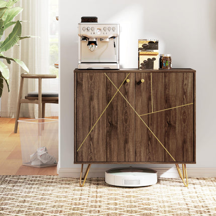 Modern Luxury Sideboard Storage Cabinet with Adjustable Shelf and Steel Harpin Legs - Brown