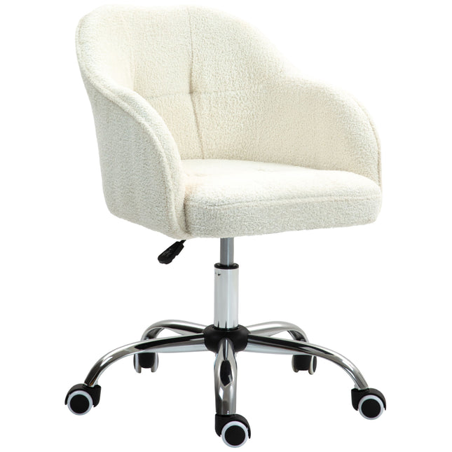 Teddy Fleece Swivel Office Chair with Adjustable Height - Cream