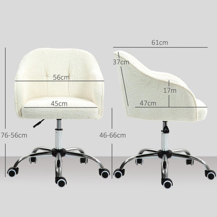 Teddy Fleece Swivel Office Chair with Adjustable Height - Cream