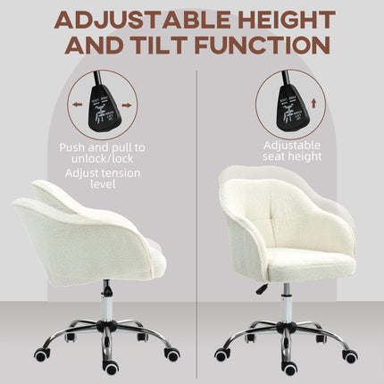 Teddy Fleece Swivel Office Chair with Adjustable Height - Cream