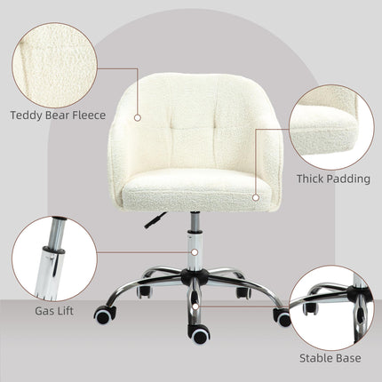 Teddy Fleece Swivel Office Chair with Adjustable Height - Cream