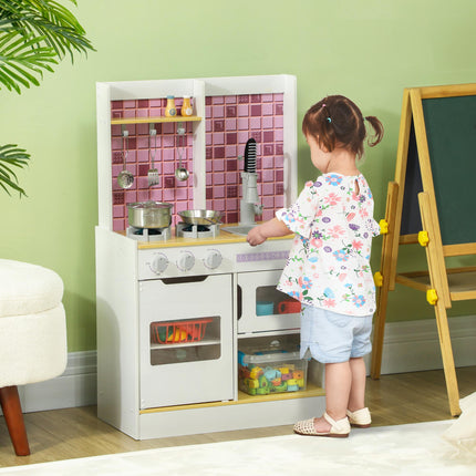 Kids Play Kitchen with Realistic Oven, Stove, Sink & Accessories - White