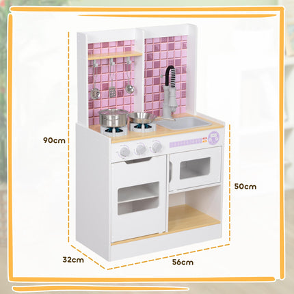 Kids Play Kitchen with Realistic Oven, Stove, Sink & Accessories - White