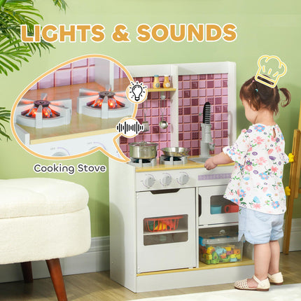 Kids Play Kitchen with Realistic Oven, Stove, Sink & Accessories - White