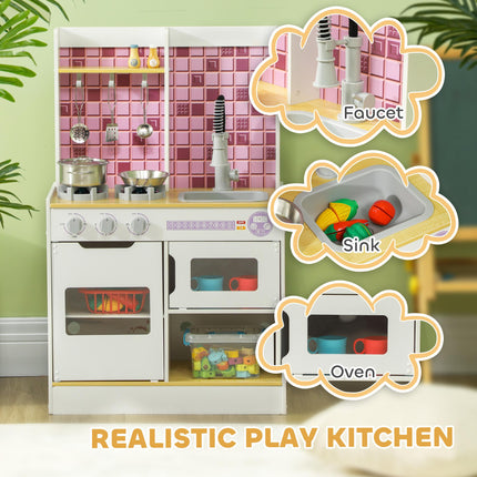 Kids Play Kitchen with Realistic Oven, Stove, Sink & Accessories - White