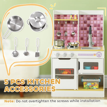 Kids Play Kitchen with Realistic Oven, Stove, Sink & Accessories - White