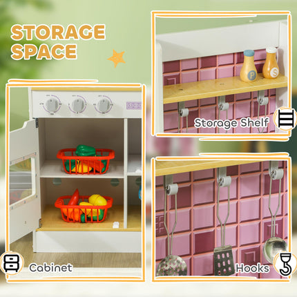 Kids Play Kitchen with Realistic Oven, Stove, Sink & Accessories - White