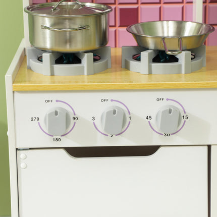 Kids Play Kitchen with Realistic Oven, Stove, Sink & Accessories - White