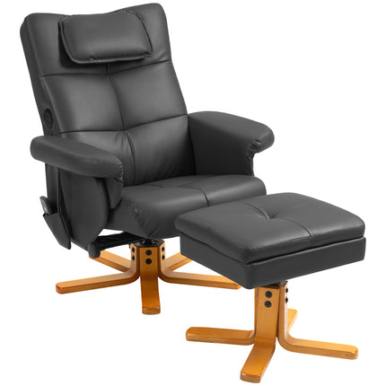 Faux Leather Massage Recliner Chair with Storage Ottoman - Black