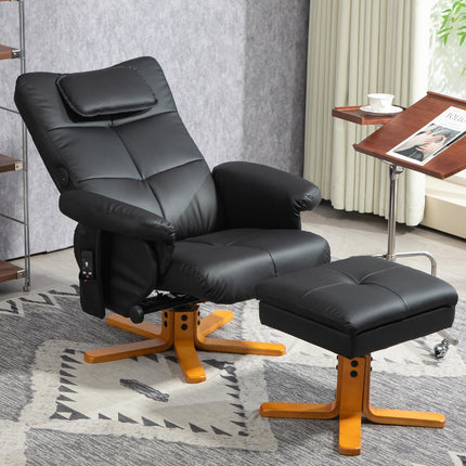 Faux Leather Massage Recliner Chair with Storage Ottoman - Black