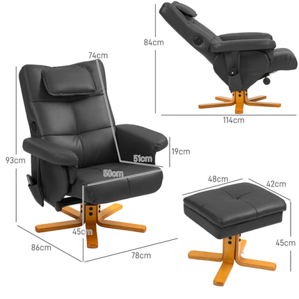 Faux Leather Massage Recliner Chair with Storage Ottoman - Black