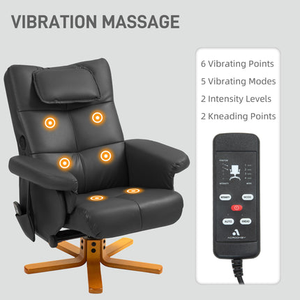 Faux Leather Massage Recliner Chair with Storage Ottoman - Black