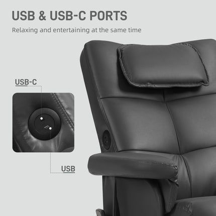 Faux Leather Massage Recliner Chair with Storage Ottoman - Black