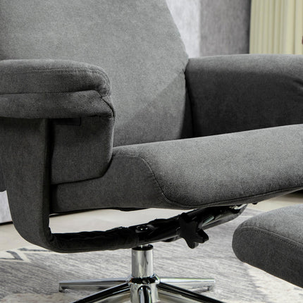 Velvet-Feel Recliner Chair and Ottoman - Dark Grey
