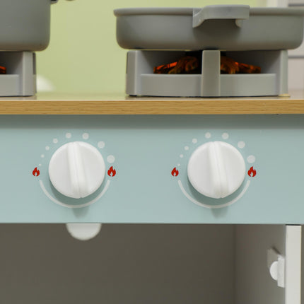 Toy Kitchen Playset with Hob, Sound & Light, Coffee Machine, Ice Maker, Microwave - White & Blue