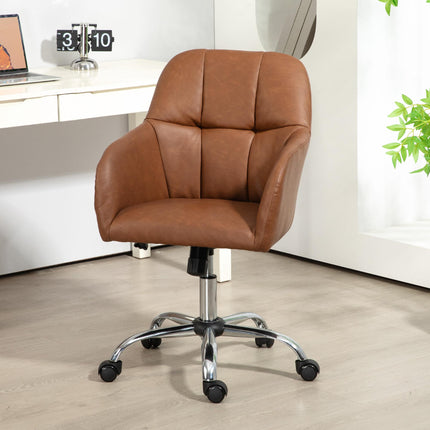 Faux Leather Tub Office Chair with Wheels Adjustable Height and Tilt - Brown