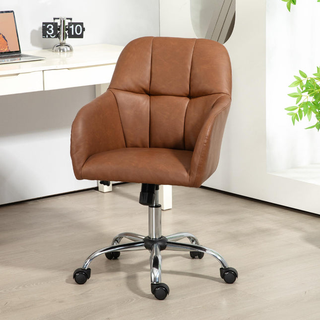Faux Leather Tub Office Chair with Wheels Adjustable Height and Tilt - Brown