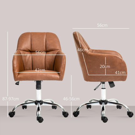 Faux Leather Tub Office Chair with Wheels Adjustable Height and Tilt - Brown