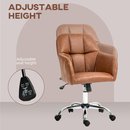 Faux Leather Tub Office Chair with Wheels Adjustable Height and Tilt - Brown