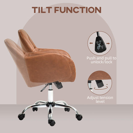 Faux Leather Tub Office Chair with Wheels Adjustable Height and Tilt - Brown
