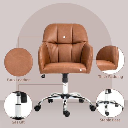 Faux Leather Tub Office Chair with Wheels Adjustable Height and Tilt - Brown