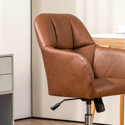 Faux Leather Tub Office Chair with Wheels Adjustable Height and Tilt - Brown