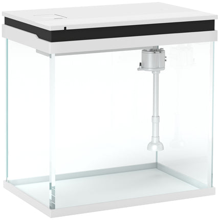 26L Glass Fish Tank with Filter System, LED Lights & Water Pump - White