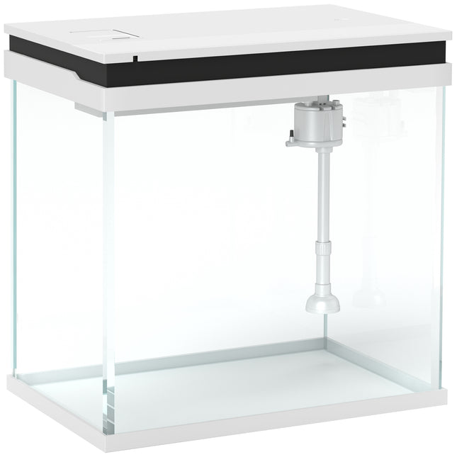 26L Glass Fish Tank with Filter System, LED Lights & Water Pump - White