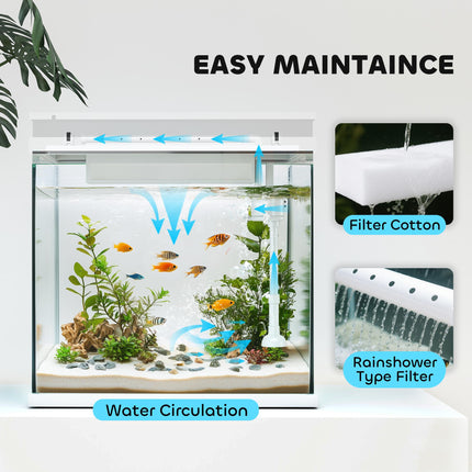 26L Glass Fish Tank with Filter System, LED Lights & Water Pump - White