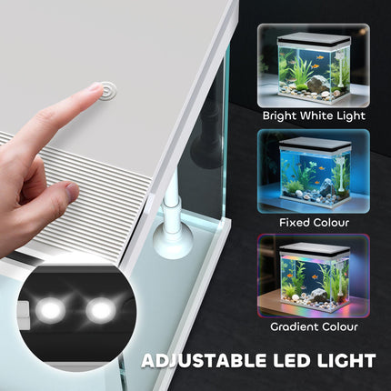 26L Glass Fish Tank with Filter System, LED Lights & Water Pump - White