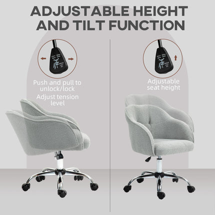 Teddy Fleece Swivel Office Chair with Tilt Function - Grey