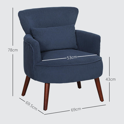 Corduroy Retro Wingback Accent Chair with Cushion - Blue
