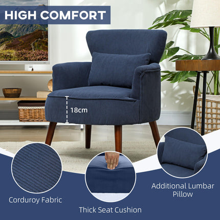 Corduroy Retro Wingback Accent Chair with Cushion - Blue