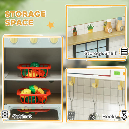 Pretend Play Kitchen, Kids Kitchen Playset with Light & Sound Stove, Turning Knobs, Cooking Accessories