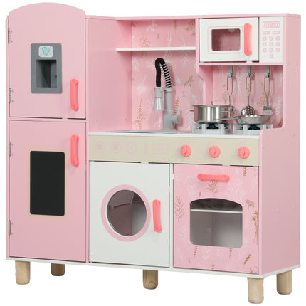 Kids Play Kitchen Set with Lights, Sounds, Double Stoves, Ice Maker & Chalkboard for 3+ Years - Pink