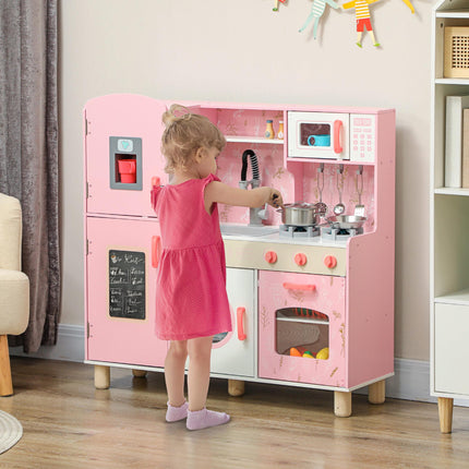 Kids Play Kitchen Set with Lights, Sounds, Double Stoves, Ice Maker & Chalkboard for 3+ Years - Pink