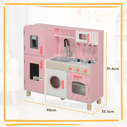 Kids Play Kitchen Set with Lights, Sounds, Double Stoves, Ice Maker & Chalkboard for 3+ Years - Pink