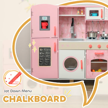 Kids Play Kitchen Set with Lights, Sounds, Double Stoves, Ice Maker & Chalkboard for 3+ Years - Pink