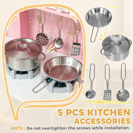 Kids Play Kitchen Set with Lights, Sounds, Double Stoves, Ice Maker & Chalkboard for 3+ Years - Pink