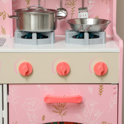 Kids Play Kitchen Set with Lights, Sounds, Double Stoves, Ice Maker & Chalkboard for 3+ Years - Pink