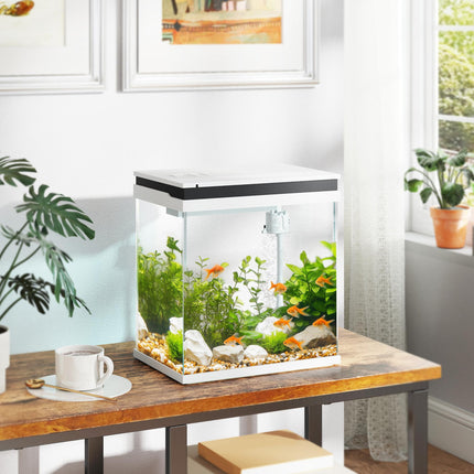14L Glass Fish Tank with Filter, LED Lights & Water Pump - White