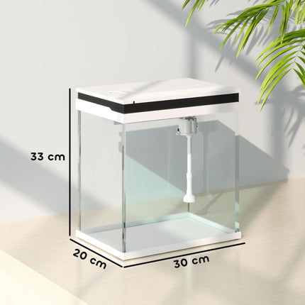 14L Glass Fish Tank with Filter, LED Lights & Water Pump - White