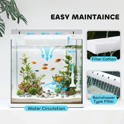 14L Glass Fish Tank with Filter, LED Lights & Water Pump - White