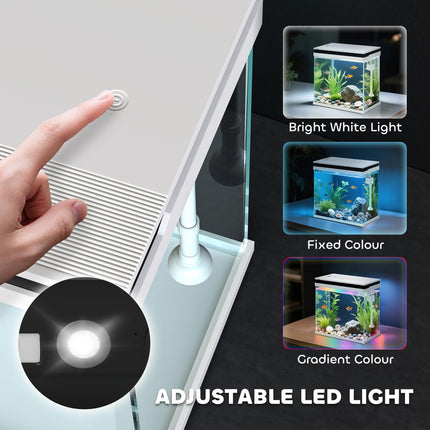 14L Glass Fish Tank with Filter, LED Lights & Water Pump - White