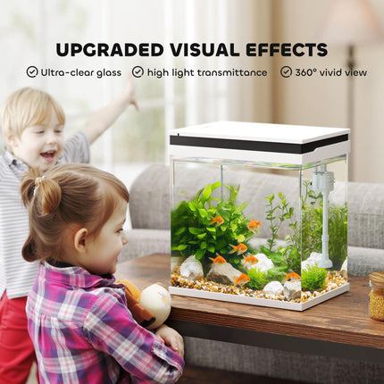 14L Glass Fish Tank with Filter, LED Lights & Water Pump - White
