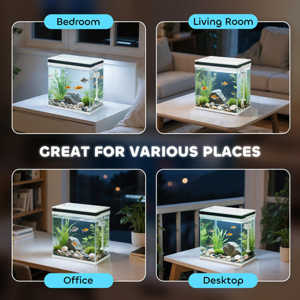 14L Glass Fish Tank with Filter, LED Lights & Water Pump - White