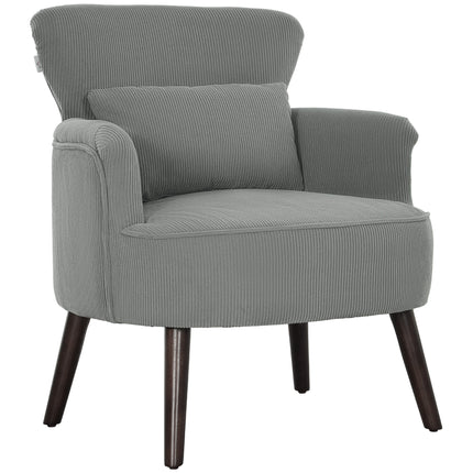 Corduroy Retro Wingback Accent Chair with Cushion - Light Grey